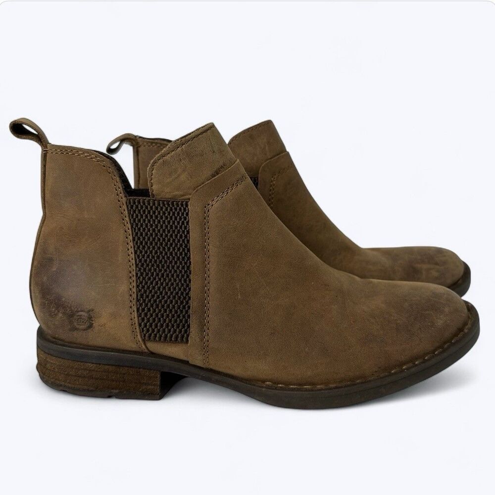 Born Chelsea Boots Womens Sz 7.5 Brown Leather Ankle Booties Pull On